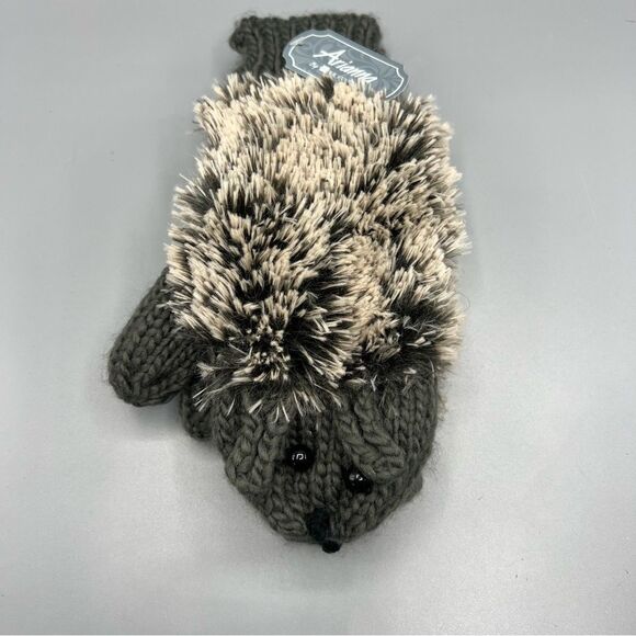 Hedgehog Gloves Hunter Green Double Layer Winter Warm Faux Fur Knit Mittens - Picture 2 of 3